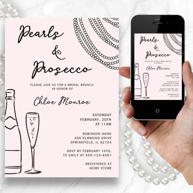 Invitation Perles & Prosecco Moderne Blush Pink Bridal Brunch (Créateur téléchargé)
