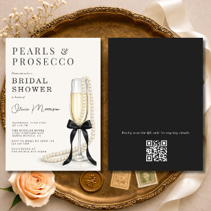 Invitation Perles & Prosecco Nœud Noir Code QR Enterrement de