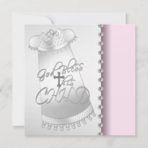 Invitation Perles rose blanc bébé fille Christening Invitatio