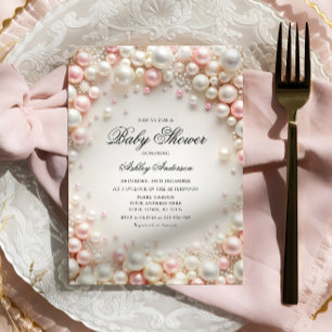 Invitation Perles roses et blanches avec Baby shower de diama
