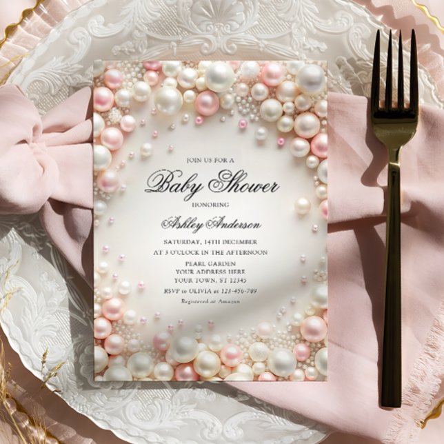 Invitation Perles roses et blanches avec Baby shower de diama (Créateur téléchargé)