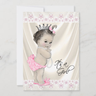 Invitation Perles roses et crème et Baby shower dentelle