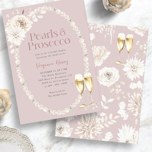 Invitation Perles roses et Mariée de Prosecco (Pink Pearls and Prosecco Bridal Invitation
)