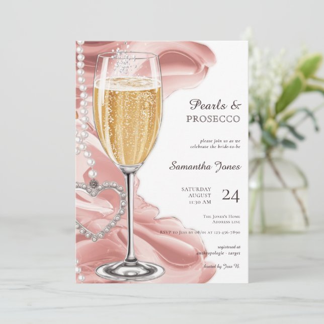 Invitation Perles roses et poursuites Brunch Fête des mariées (Debout devant)