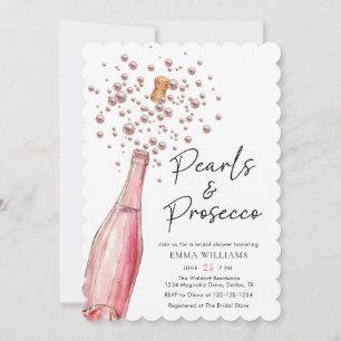 Invitation Perles roses uniques et Fête des mariées Prosecco