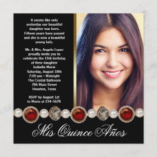 Invitation Perles Rouge Noir Or Photo Quinceanera