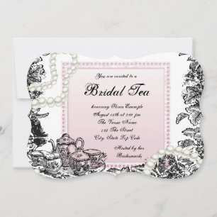 Invitation Perles Vintage et Thé de Mariage Rose