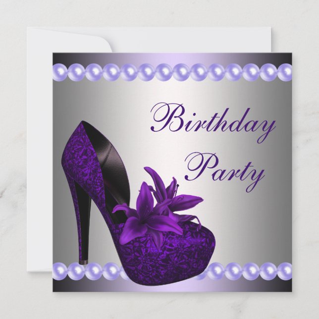 Invitation Perles violet talons hauts Chaussures fête d'anniv (Devant)