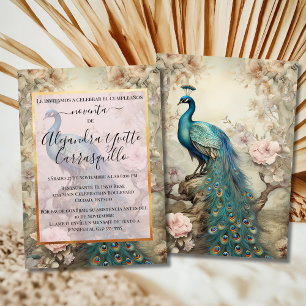 Invitation Perroquet élégant bleu et or espagnol 90e annivers