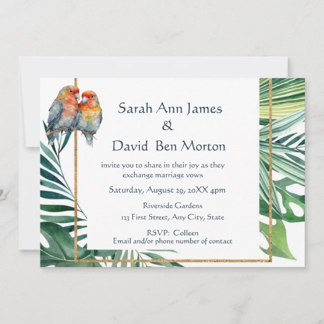 Invitation Perroquet Lovebirds Nature tropicale Mariage Invit (Devant)
