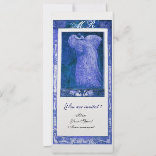 Invitation PERRUCHE AMOUR MARIAGE MONOGRAMME Perle Bleue Blan