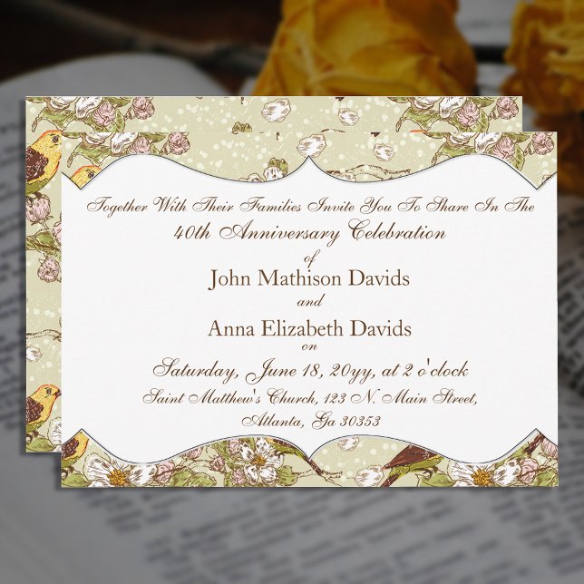 Invitation Perruche et cornouiller pour le 40e anniversaire (Créateur téléchargé)