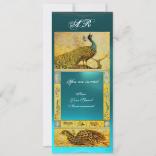 Invitation PERRUCHES AMOUR MARIAGE MONOGRAMME brun bleu jaune