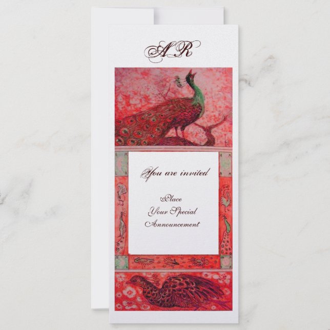 Invitation PERRUCHES D'AMOUR DE MARIAGE MONOGRAMME glace roug (Devant)