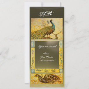 Invitation PERRUCHES MONOGRAM amour mariage brun gris jaune