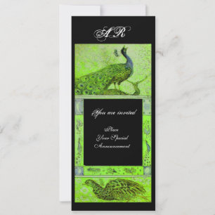 Invitation PERRUCHES MONOGRAMME AMOUR MARIAGE vert noir