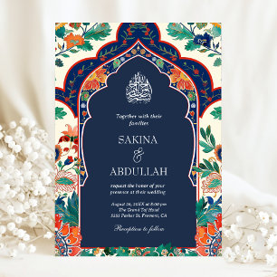 Invitation Perse Floral Inlay Marine bleu Mariage musulman