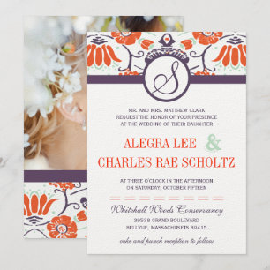 Invitation Persimmon orange pourpre et Mariage de paisley à m
