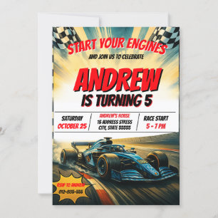 Invitation Personal boy Sports Racing Voiture fête d'annivers