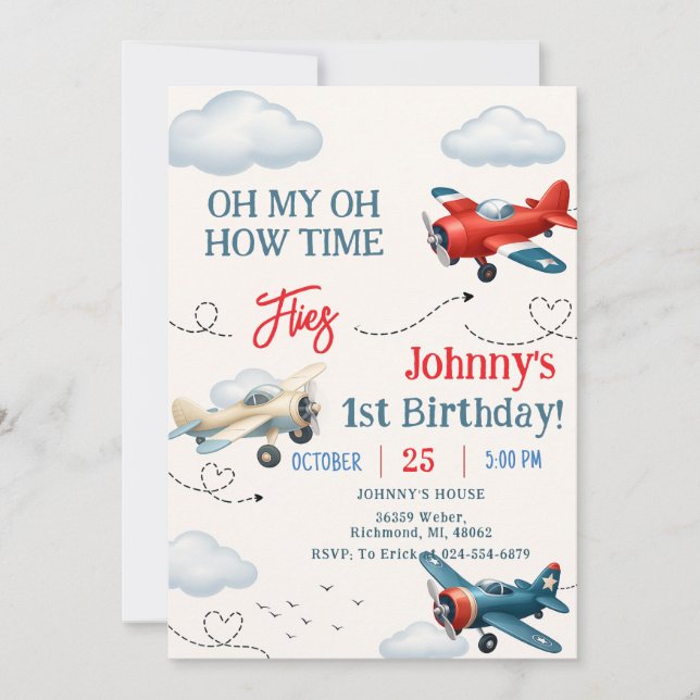 Invitation Personal Boy Time Vol 1er Anniversaire (Devant)