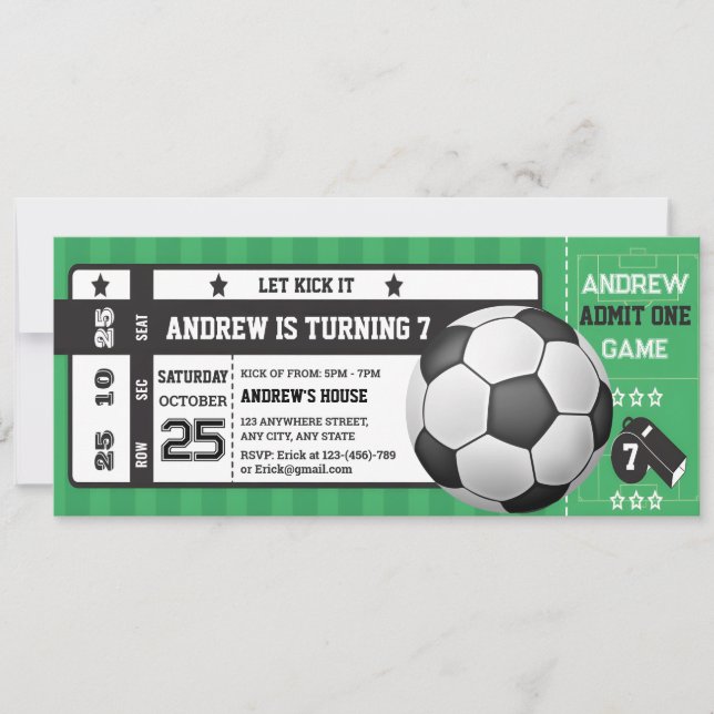 Invitation Personal moderne Boys Soccer Party Billets Anniver (Devant)