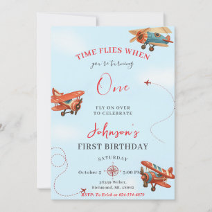 Invitation Personal Retro Avion première fête d'anniversaire