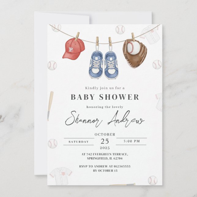 Invitation Personal Simple Baseball Baby Shower (Devant)