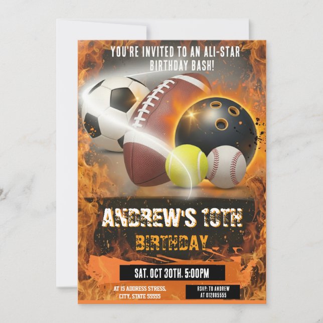 Invitation Personal Sports Birthday Printable All Sport (Devant)