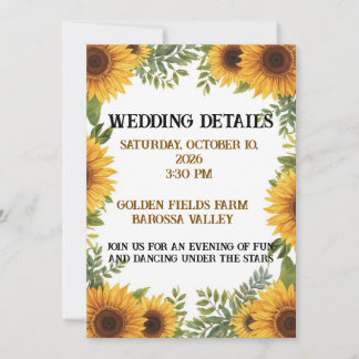 Invitation Personalised Sunflower Wedding Details Card 