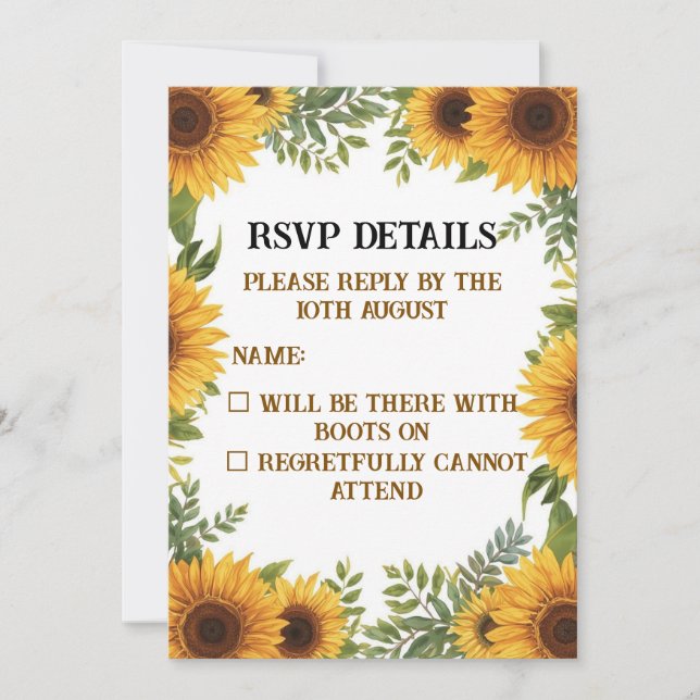 Invitation Personalised Sunflower Wedding RSVP Card | Rustic (Devant)