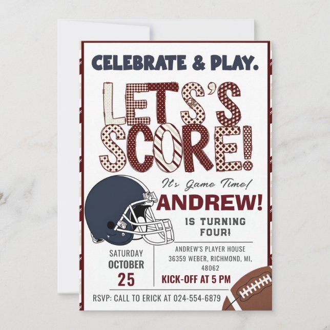 Invitation Personalize American FOOTBALL WATCH Party (Devant)