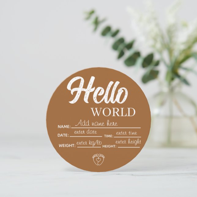 Invitation Personalize Custom Hello World Baby Sign Template (Debout devant)