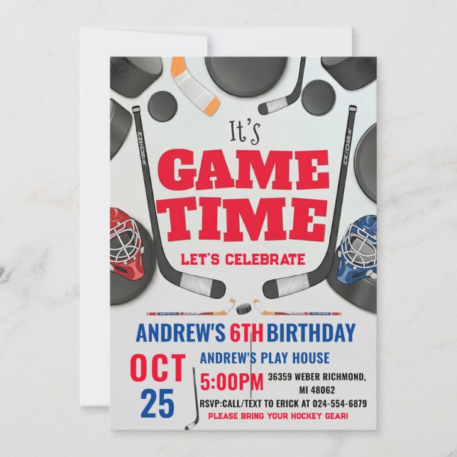Invitation Personalize Digital Hockey Birthday Party (Devant)