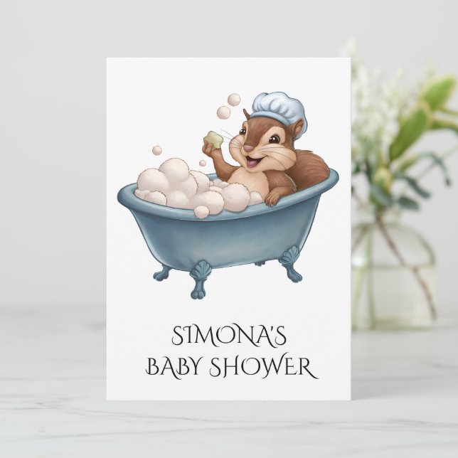 Invitation Personalize Retro Squirrel Baby Shower (Debout devant)