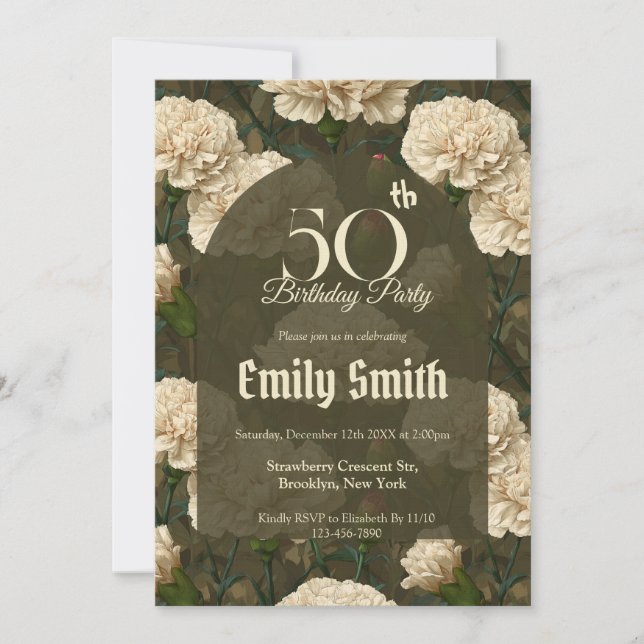 Invitation Personalized Carnation Luxury 90Th Birthday (Devant)