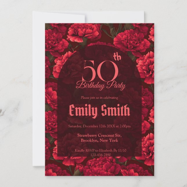 Invitation Personalized Carnation Themed Custom Birthday (Devant)