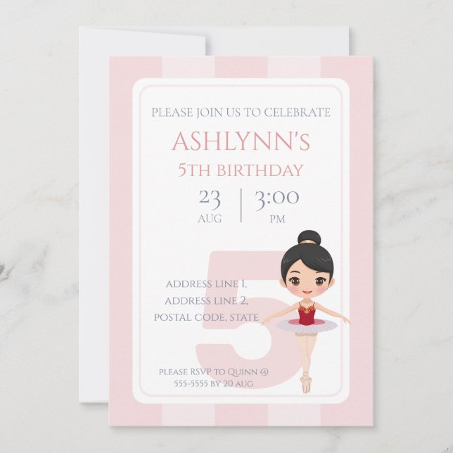 Invitation Personalized Elegant Pink Ballerina Birthday (Devant)