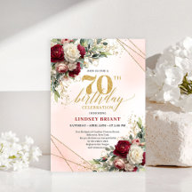 Personalized floral gold 70th birthday invite card