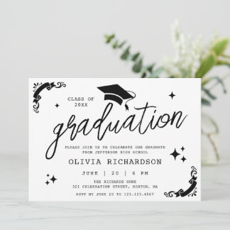 Invitation Personalized Graduation Elegant Script Stars & Cap