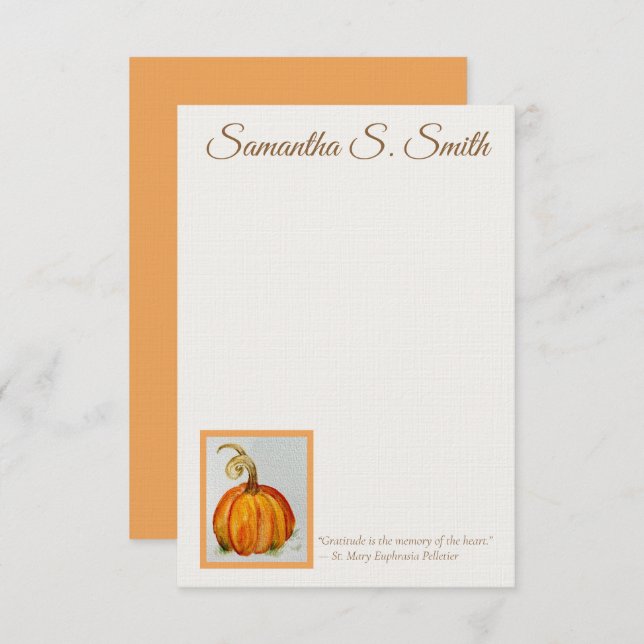 Invitation Personalized Gratitude Pumpkin Flat Note Card (Devant / Derrière)