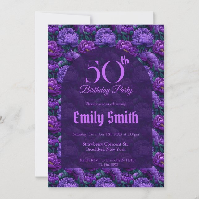 Invitation Personalized Peonies Accent 50Th Birthday (Devant)