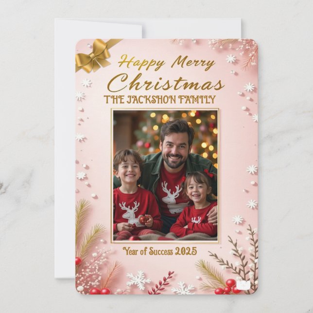 Invitation Personalized Pink Christmas Card with Elegant (Devant)