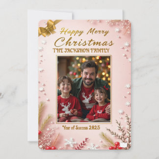 Invitation Personalized Pink Christmas Card with Elegant
