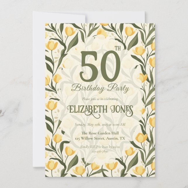 Invitation Personalized Tulip Themed Birthday (Devant)