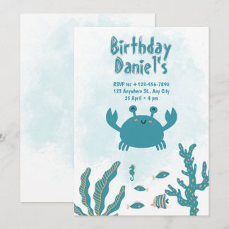 Invitation Personalized Under the Sea Crab Birthday Invitatio