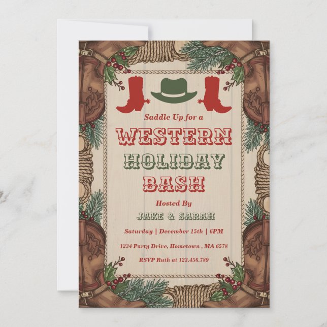 Invitation Personalized Western Christmas Holiday Party (Devant)