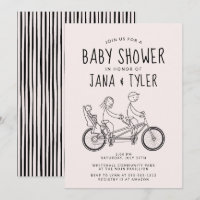 Personnages bâtons sur vélo tandem avec siège bébé