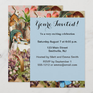 Invitation personnages de la fête du thé d'Alice au pays des 