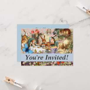 Invitation personnages de la fête du thé d'Alice au pays des 