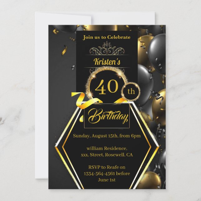 Invitation personnalisable 40e anniversaire (Devant)